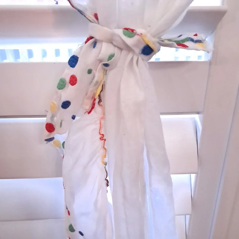Vintage kitchen cafe curtains polka dots rainbow‎ primary colors white whimsy